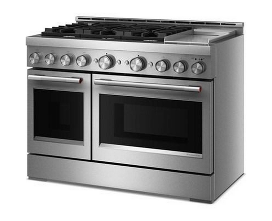 Cuisinière autoportante à gaz de 48 po avec 6 brûleurs et plaque chauffante KitchenAid - KFGD948SSS