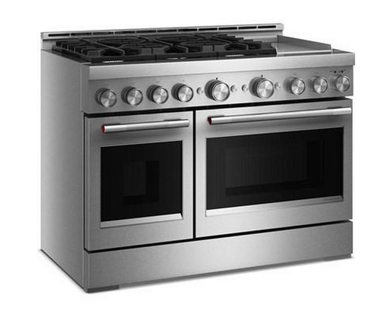 Cuisinière autoportante à gaz de 48 po avec 6 brûleurs et plaque chauffante KitchenAid - KFGD948SSS