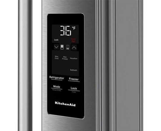 Réfrigérateur trois portes avec porte à deux battants de 36 po avec système distributeur d'eau et de glaçons KitchenAid - KRFF436SPS