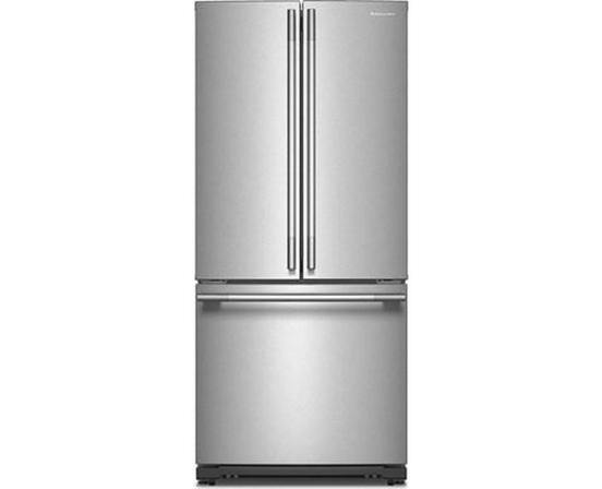 Réfrigérateur trois portes avec porte à deux battants autoportant de 30 po, 20 Pi cu.. avec machine à glaçons KitchenAid - KRFF330SPS