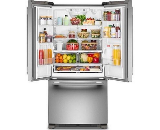 Réfrigérateur trois portes avec porte à deux battants autoportant de 33 po, 22 Pi cu.. avec machine à glaçons KitchenAid - KRFF333SPS