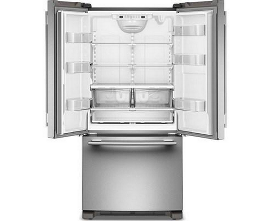 Réfrigérateur trois portes avec porte à deux battants autoportant de 33 po, 22 Pi cu.. avec machine à glaçons KitchenAid - KRFF333SPS