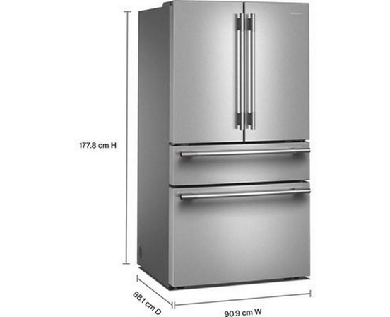 Réfrigérateur KitchenAid à portes françaises avec distributeur d’eau et de glaçons intérieur et tiroir réfrigéré pleine largeur FreshChill™ - 30 pi cu - KRMF336SPS