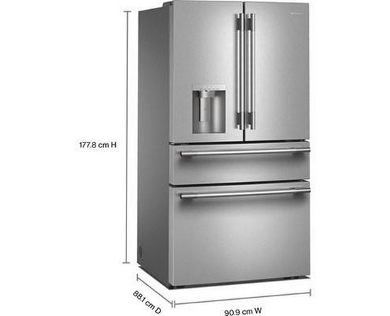 Réfrigérateur quatre portes avec porte à deux battants autoportant de 36 po, 29,51 Pi cu.. avec distributeur d'eau et de glace KitchenAid - KRMF436SPS