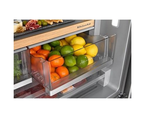 Réfrigérateur trois portes avec porte à deux battants de 36 po avec système distributeur d'eau et de glaçons KitchenAid - KRFF436SJP