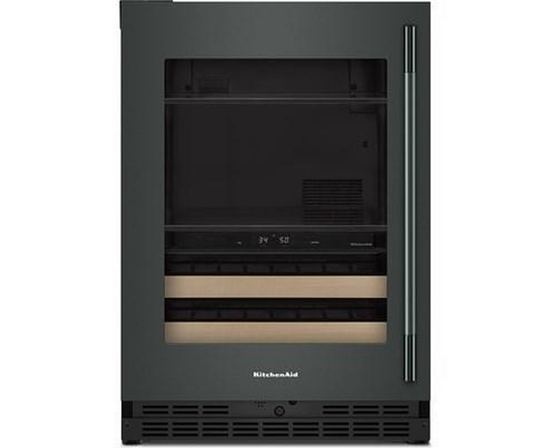 Centre de boissons 24 po avec porte en verre et clayettes à façade en bois KitchenAid - KUBL524SJP