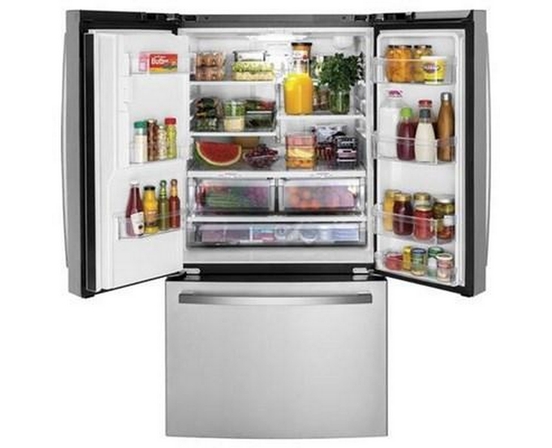 Réfrigérateur portes françaises 3-portes amovible de 36 po, 25,6 Pi cu. avec système Multiflow Air GE - GFE26JYMFS