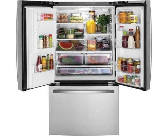 Réfrigérateur trois portes avec porte à deux battants à profondeur de comptoir de 36 po., 20,6 Pi cu. avec machine à glaçons extérieure GE - GYE21JYMFS